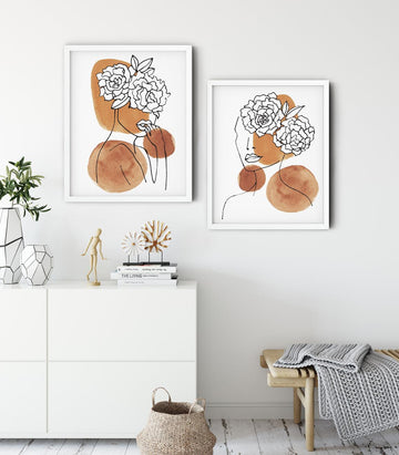 Women with head of flowers wall art, set of 2
